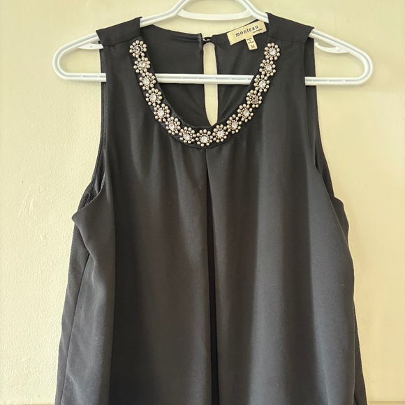Ladies Monteau Medium black sleeveless blouse rhinestone details whimsigoth glam - Picture 1 of 8